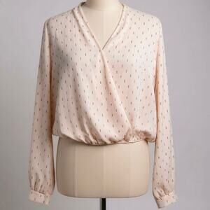 Lovers + Friends Wrap Blouse Blush Pink Metallic Dot Sheer Open Back Women Small